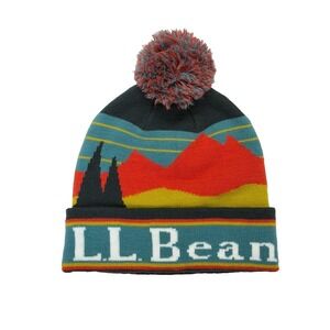 LL Bean Katahdin Pom Graphic Hat Cuffed Adult Beanie Mountains Outdoor Beanie
